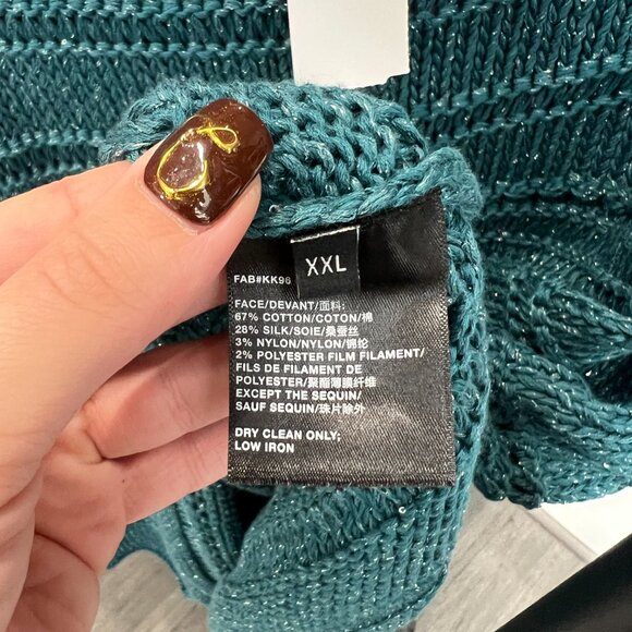 $498 Lafayette 148 Blue Teal Knit Metallic Cotton Seater size XXL - Picture 8 of 8
